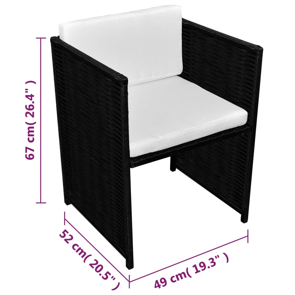 vidaXL Bistro baldų komplektas su pagalvėmis, 3d., juodas, polirat.