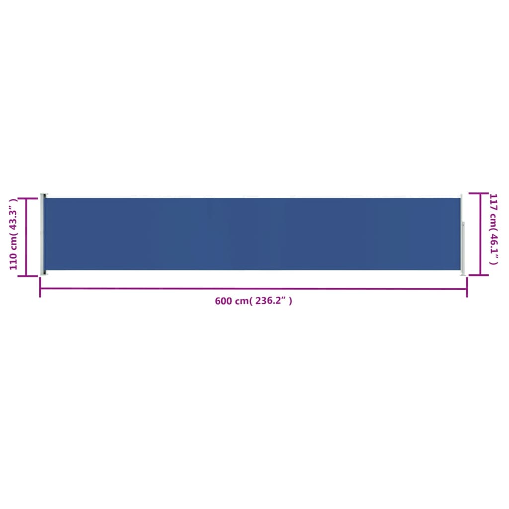 vidaXL Ištraukiama šoninė kiemo pertvara, mėlynos spalvos, 117x600cm