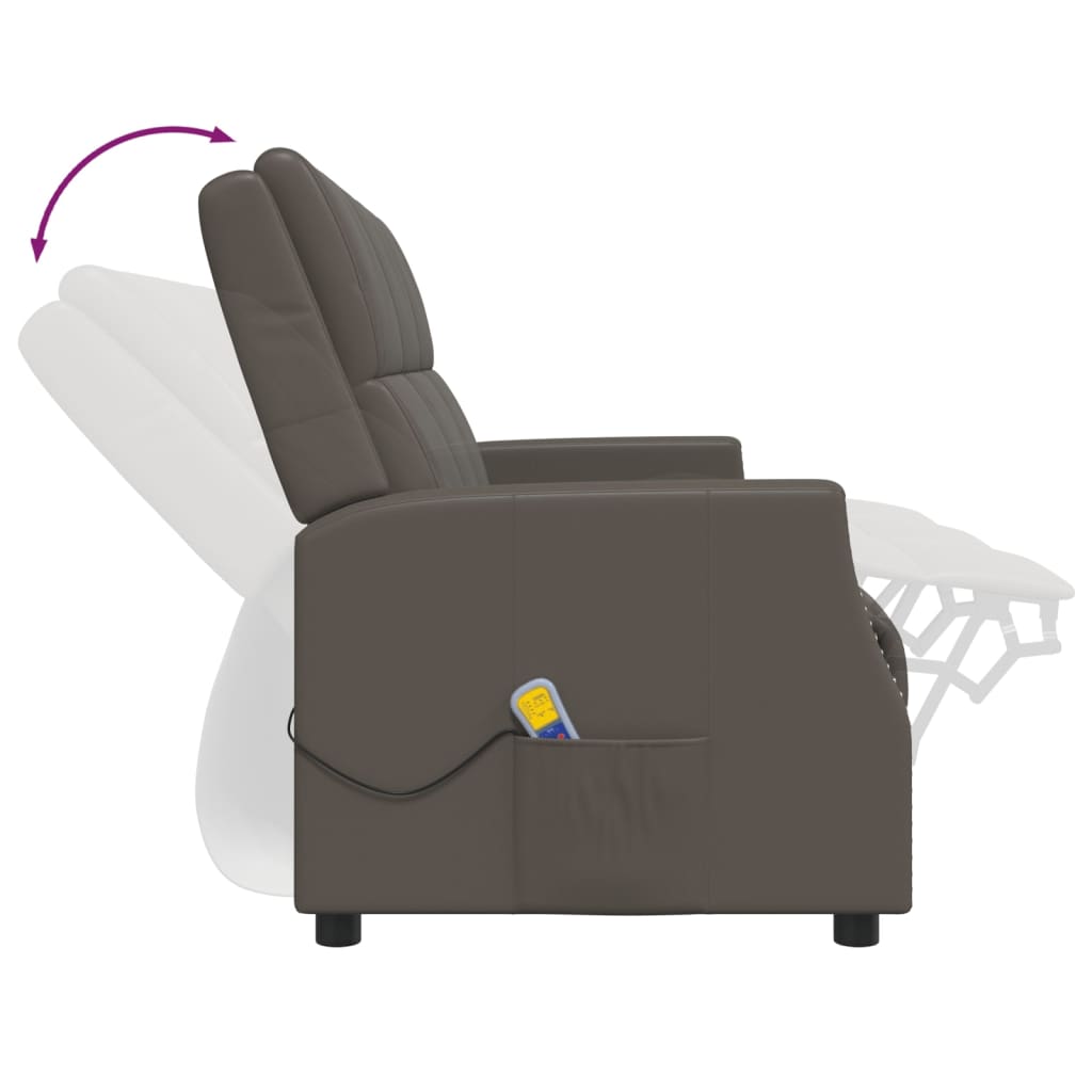 vidaXL Trivietis atlošiamas masažinis krėslas, pilkas, dirbtinė oda
