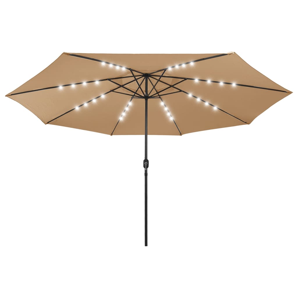 vidaXL Lauko skėtis su LED ir metaliniu stulpu, taupe spalvos, 400cm