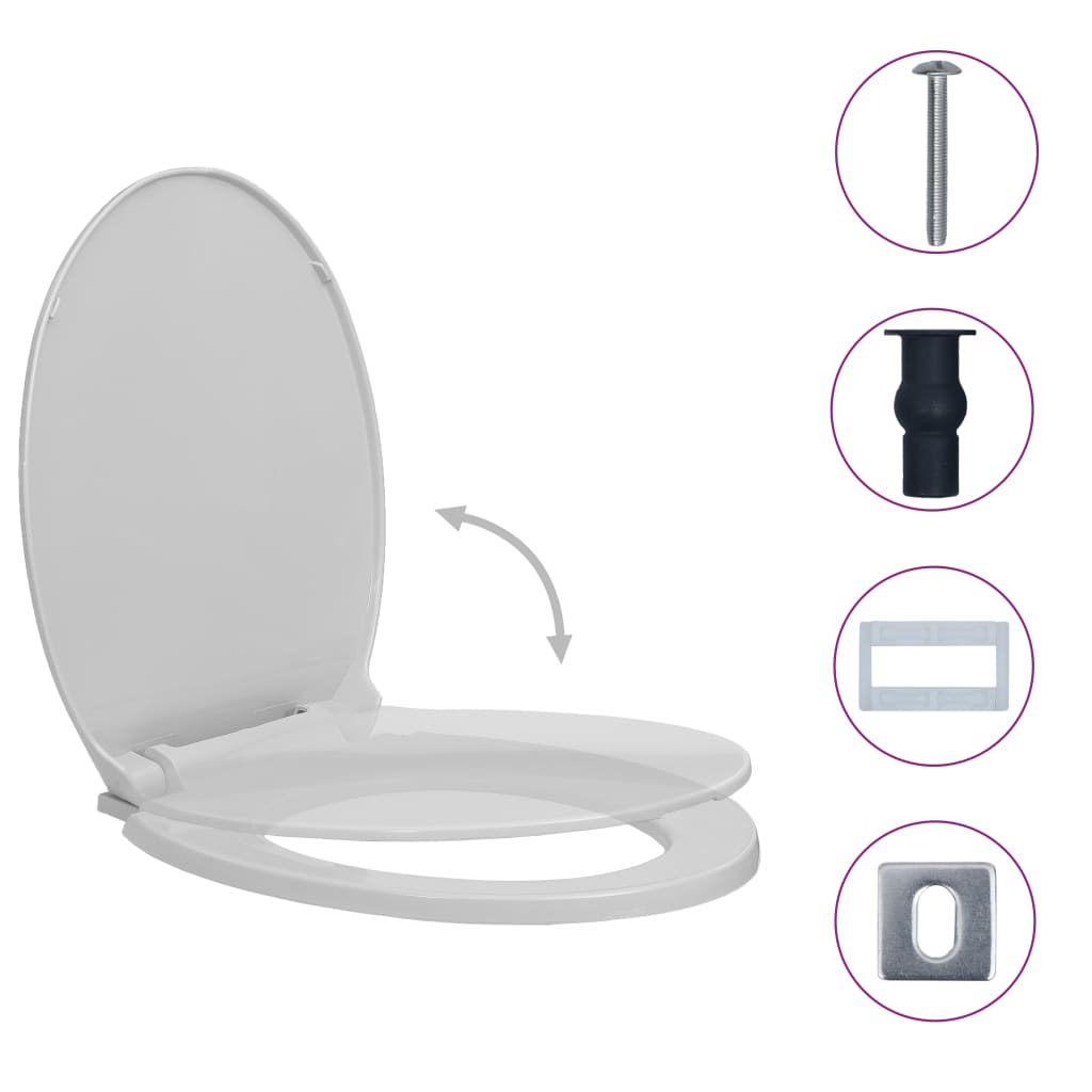 vidaXL Klozeto sėdynė su soft-close mechanizmu, šviesiai pilka, ovali
