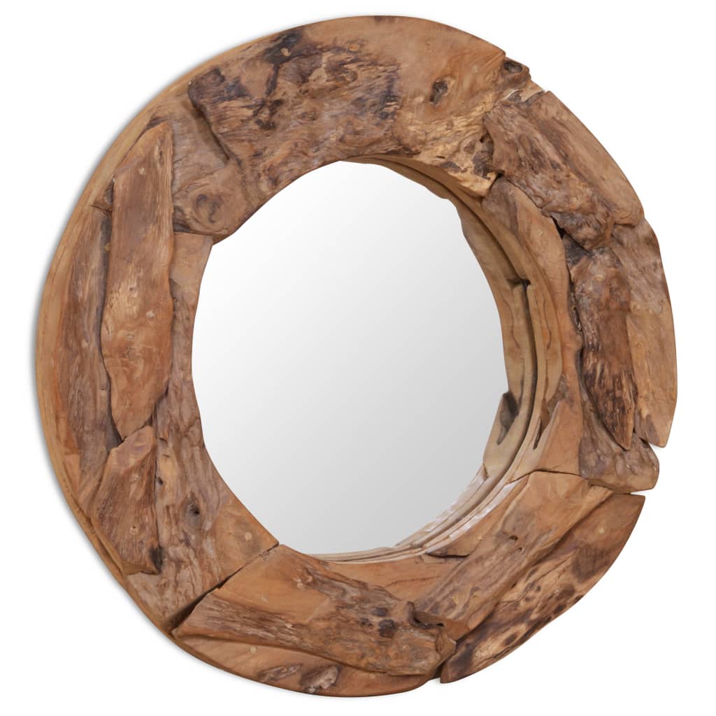 vidaXL Dekoratyvinis veidrodis iš tikmedžio, 60cm, apvalus