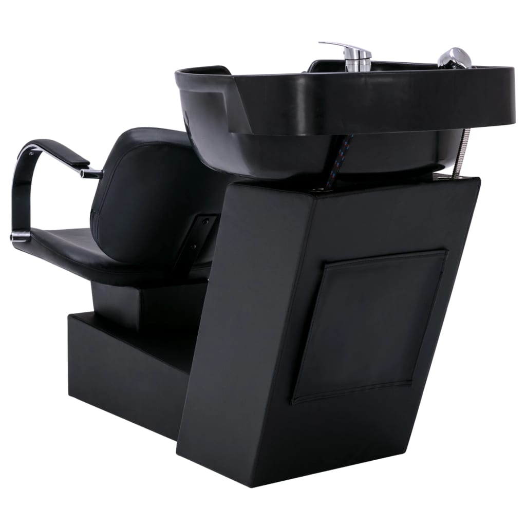 vidaXL Kirpyklos kėdė su plautuve, juoda, 137x59x82cm, dirbtinė oda