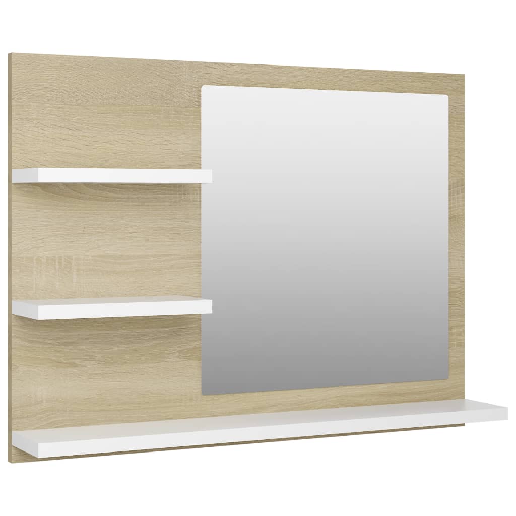 vidaXL Vonios kambario veidrodis, baltas ir ąžuolo, 60x10,5x45cm, MDP