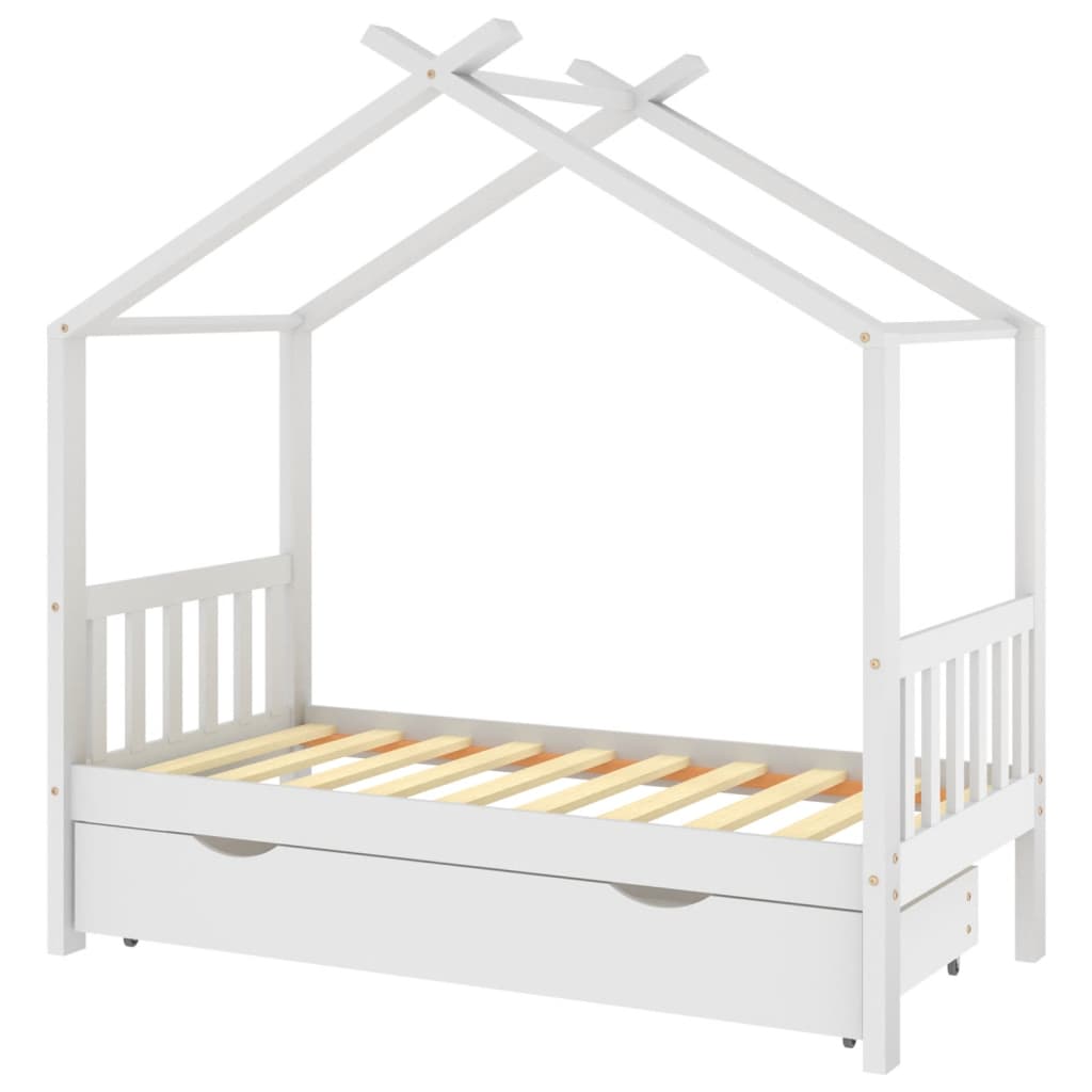 vidaXL Vaikiškos lovos rėmas su stalčiumi, baltas, 80x160cm, pušis