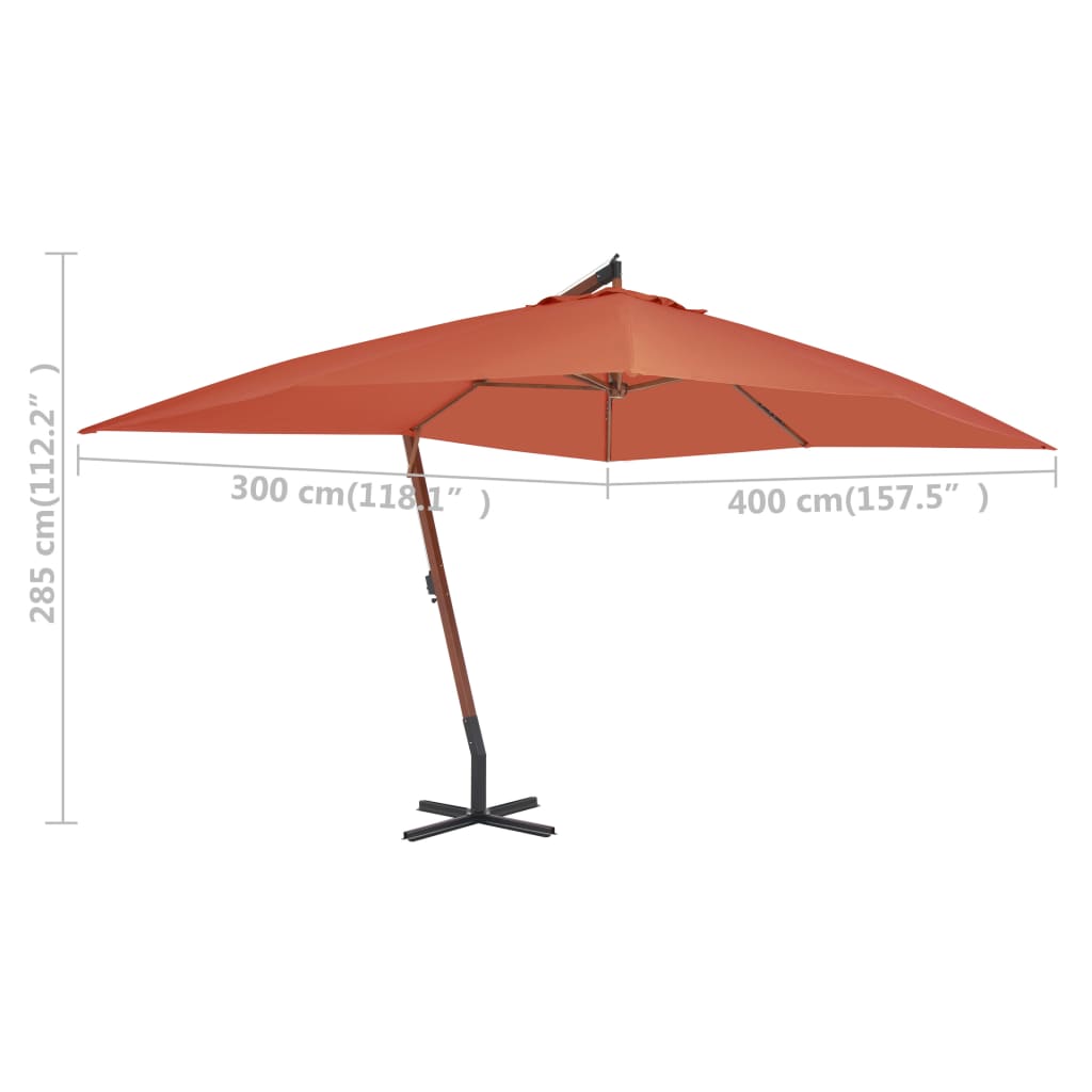 vidaXL Gembinis skėtis su mediniu stulpu, terakota spalvos, 400x300cm
