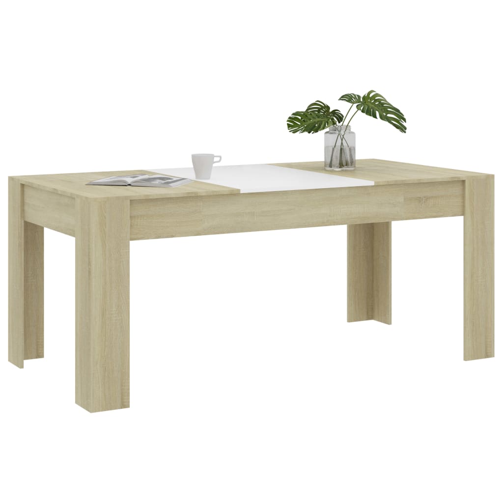 vidaXL Valgomojo stalas, baltos ir ąžuolo spalvos, 180x90x76cm, MDP