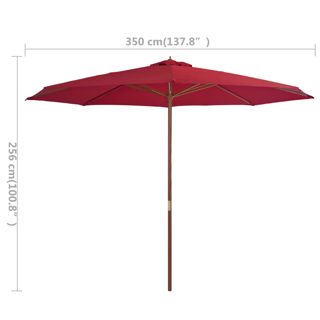 vidaXL Lauko skėtis su mediniu stulpu, vyšninės spalvos, 350 cm