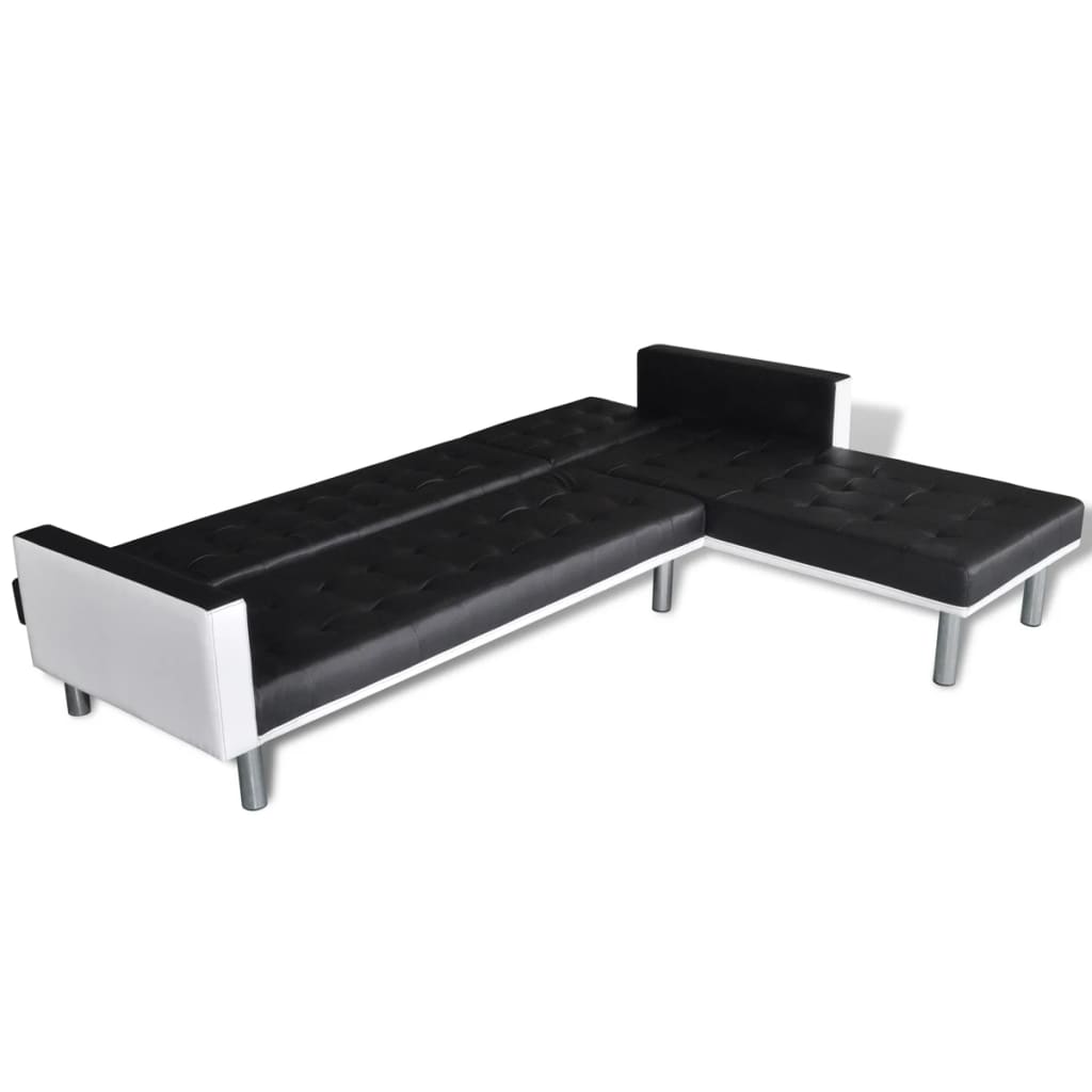 vidaXL Sofa-lova, juoda, L formos, dirbtinė oda