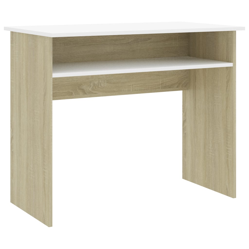 vidaXL Rašomasis stalas, baltos ir ąžuolo spalvos, 90x50x74cm, MDP