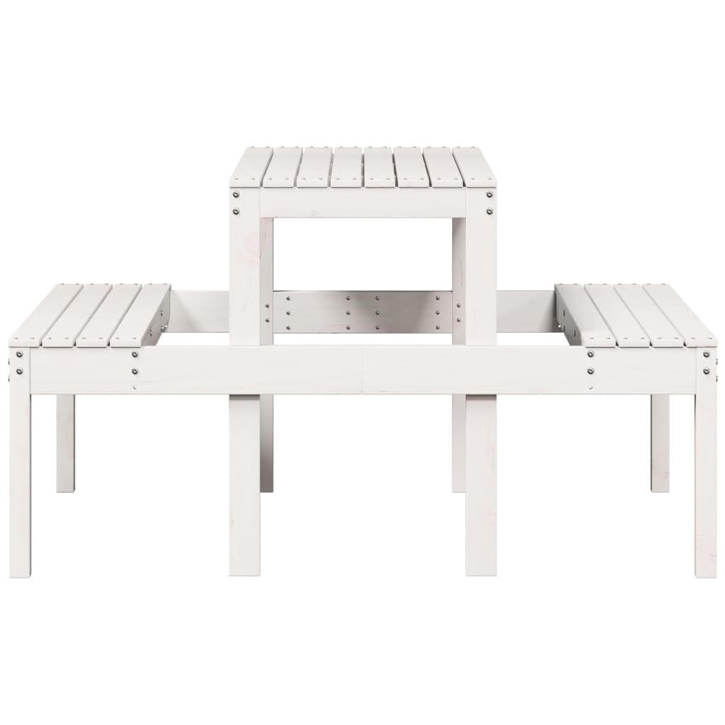 vidaXL Iškylų stalas, baltas, 110x134x75cm, pušies medienos masyvas