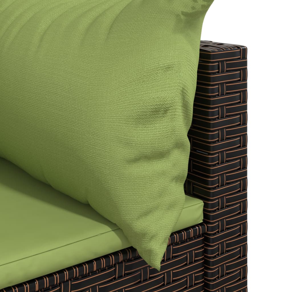 vidaXL Kampinė sodo sofos dalis su pagalvėlėmis, ruda, poliratanas