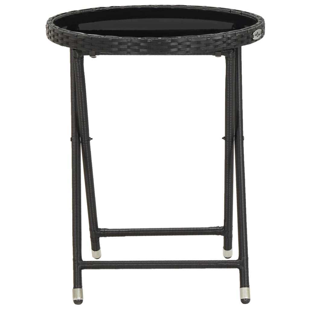 vidaXL Arbatos staliukas, juodas, 60cm, poliratanas ir grūdintas stiklas