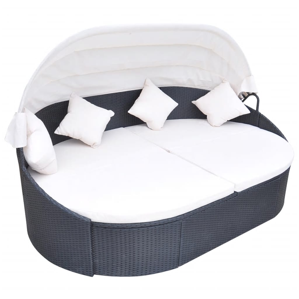 vidaXL Lauko gultas su pagalvėlėmis, poliratanas, juodas