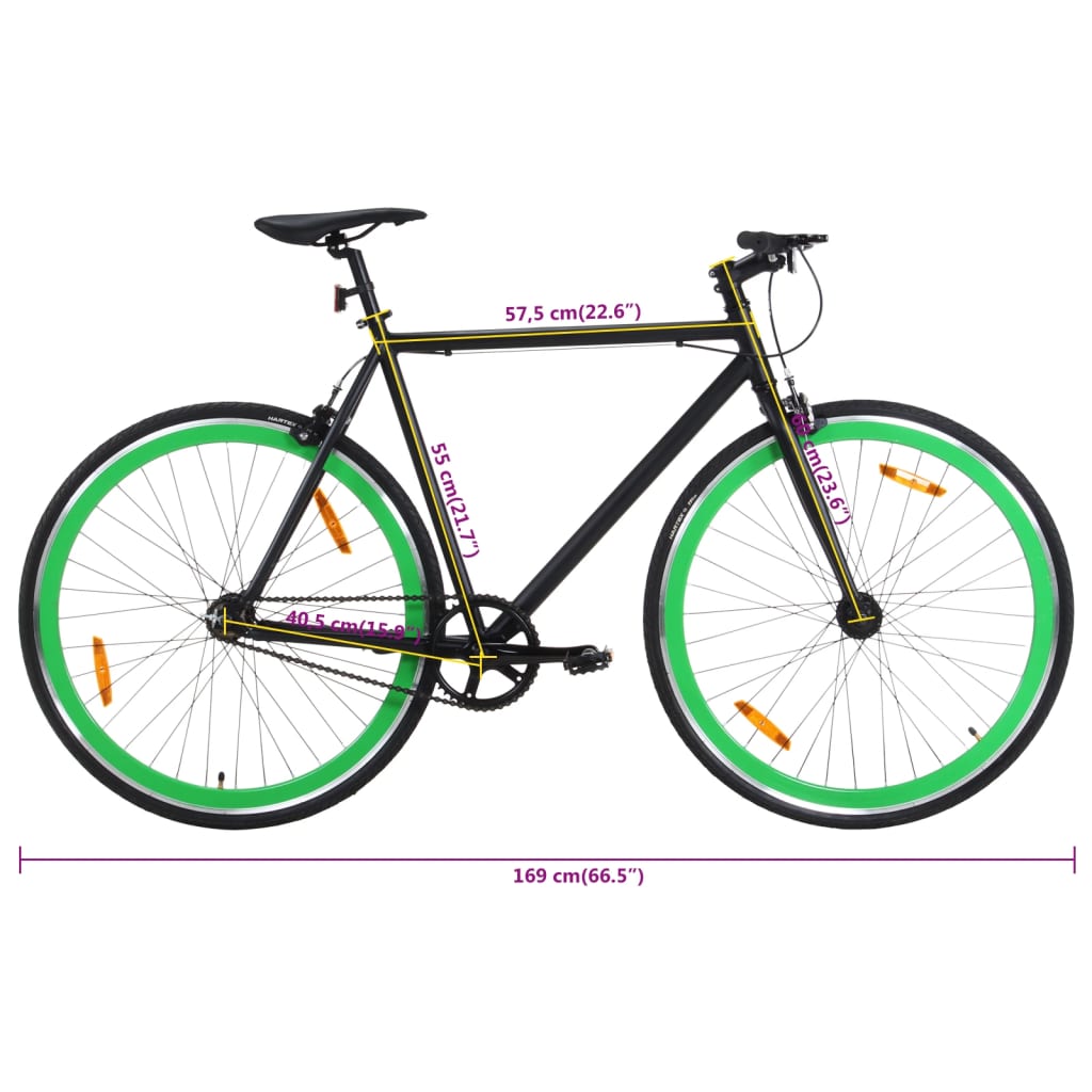 vidaXL Fiksuotos pavaros dviratis, juodas ir žalias, 700c, 55cm