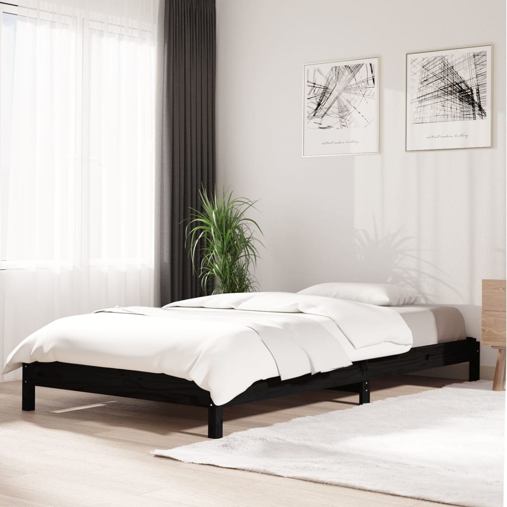 vidaXL Sudedama lova, juoda, 75x190cm, pušies medienos masyvas