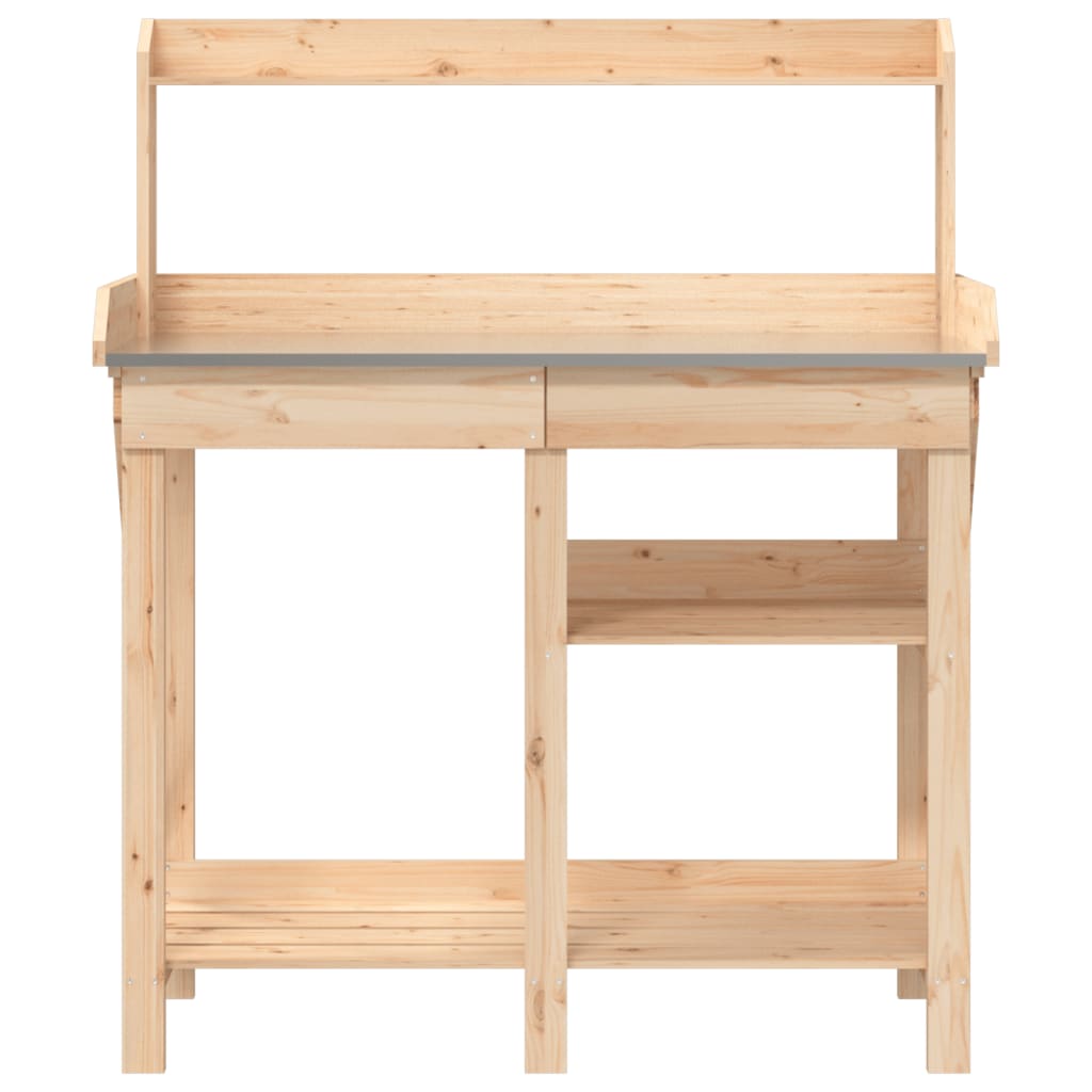 vidaXL Sodinimo stalas su lentynomis, eglės medienos masyvas