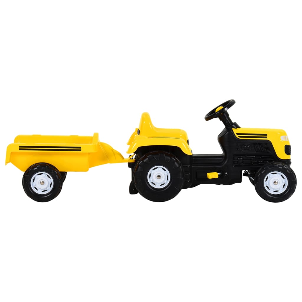 vidaXL Vaikiškas traktorius su pedalais ir priekaba, geltonos spalvos