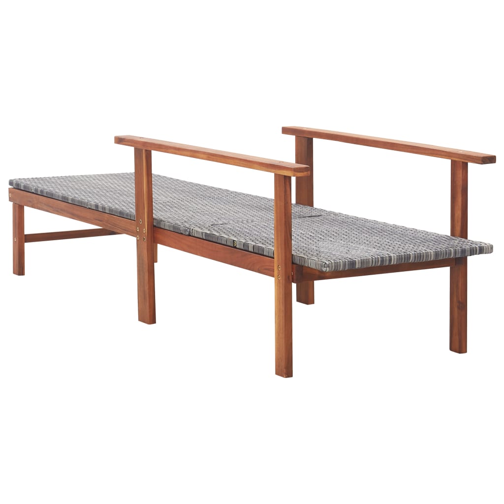 vidaXL Saulės gultas, pilkas, poliratanas ir akacijos medienos masyvas