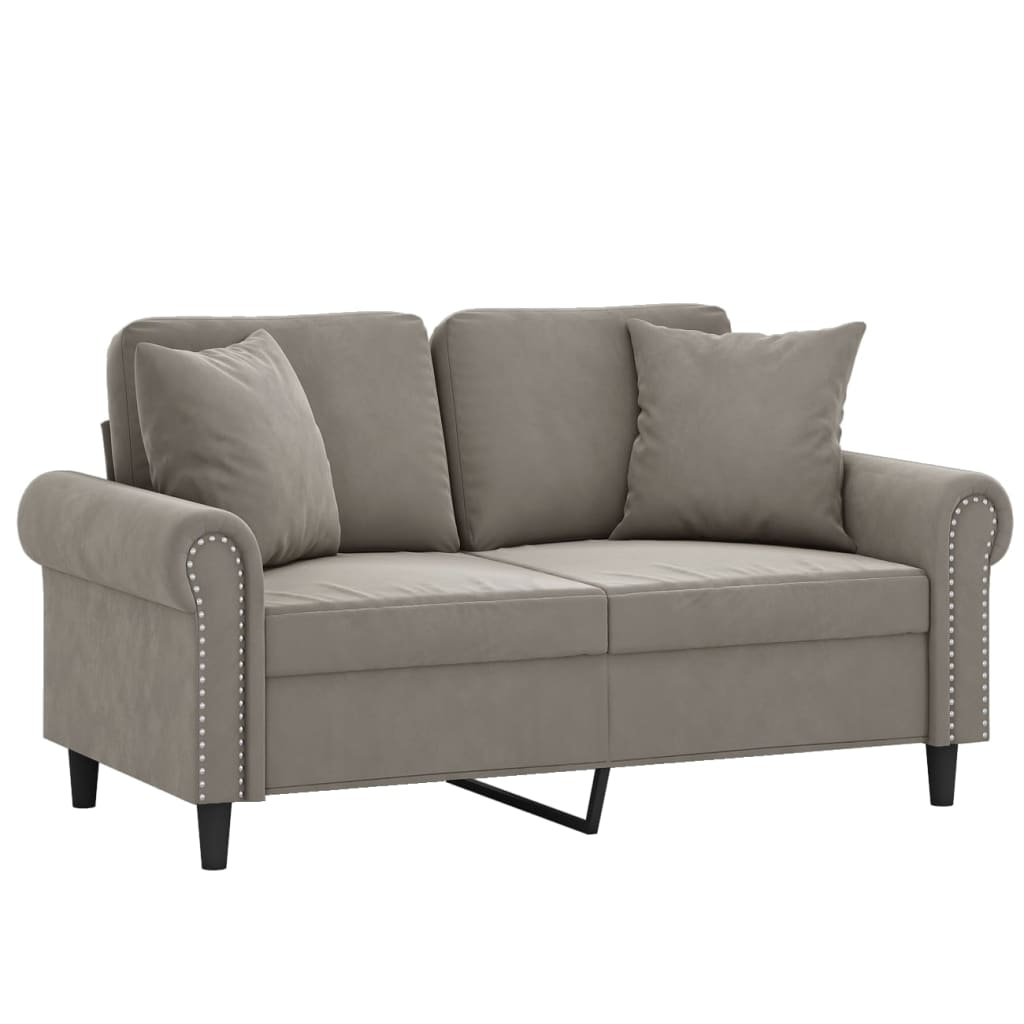 vidaXL Dvivietė sofa su pagalvėmis, šviesiai pilka, 120cm, aksomas
