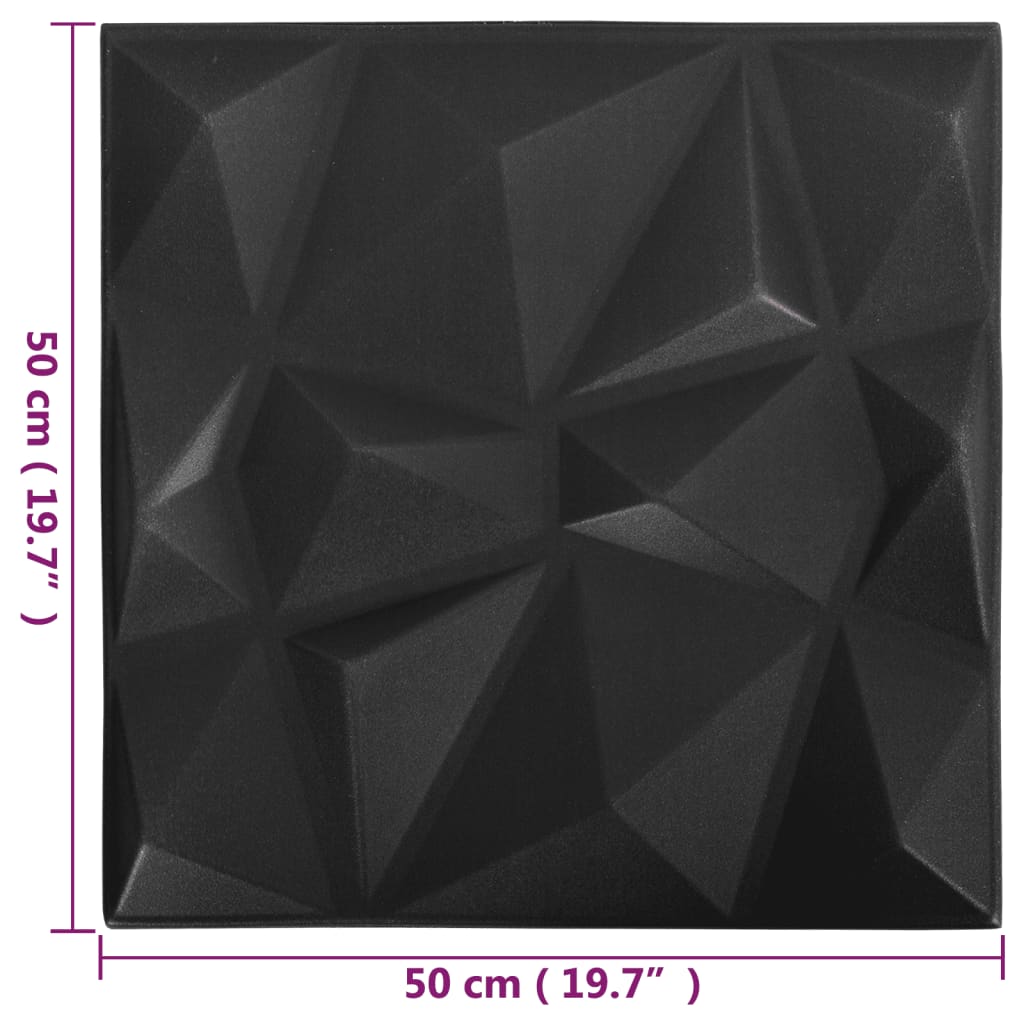 vidaXL 3D sienų plokštės, 24vnt., juodos, 50x50cm, 6m², deimantų rašto