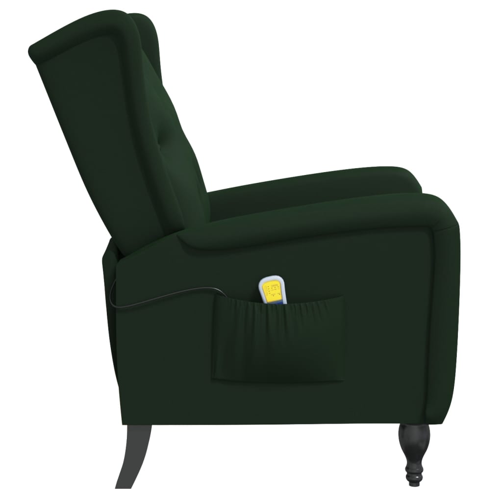 vidaXL Atlošiamas masažinis krėslas, tamsiai žalios spalvos, aksomas