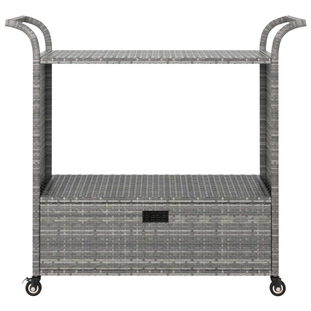 vidaXL Baro vežimėlis su stalčiumi, pilkas, 100x45x97cm, poliratanas
