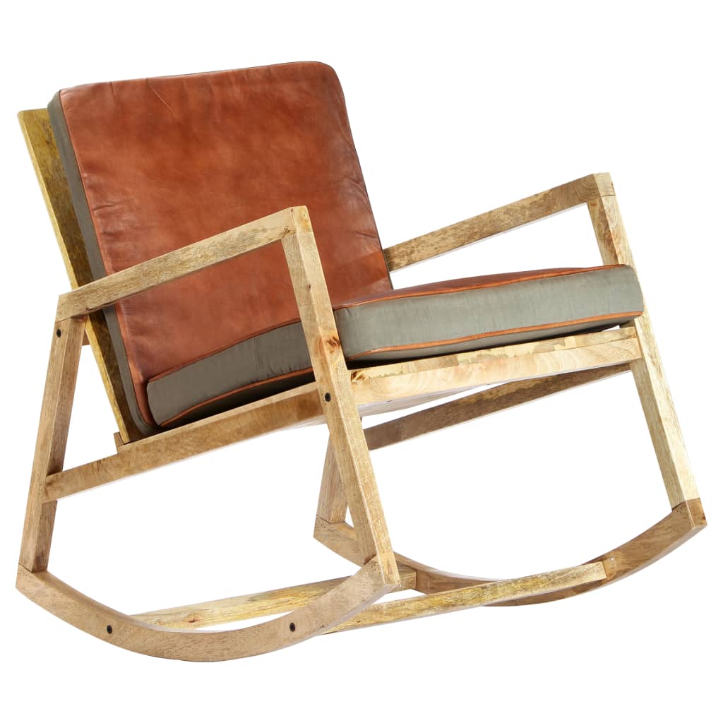vidaXL Supama kėdė, ruda, tikra oda ir mango masyvas