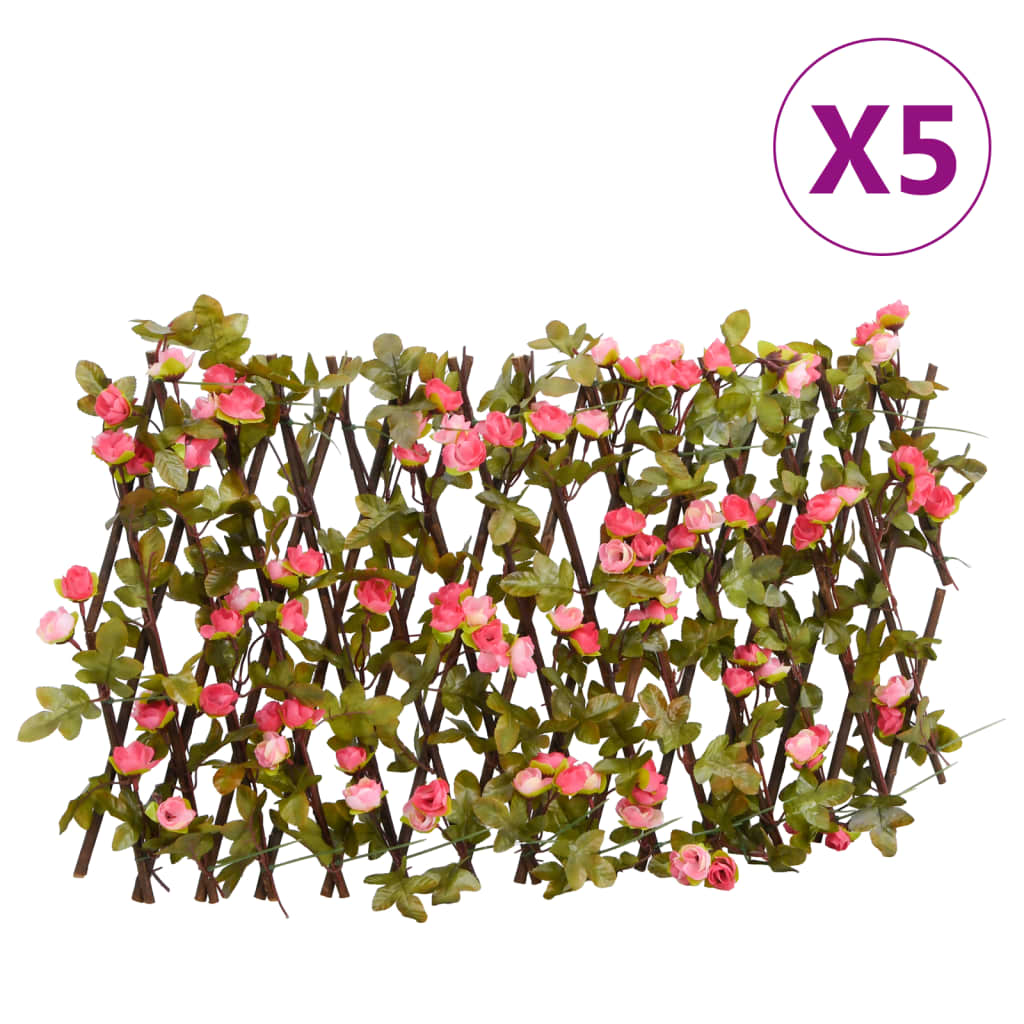 vidaXL Dirbtinės gebenės treliažai, 5vnt., rožiniai, 180x20cm