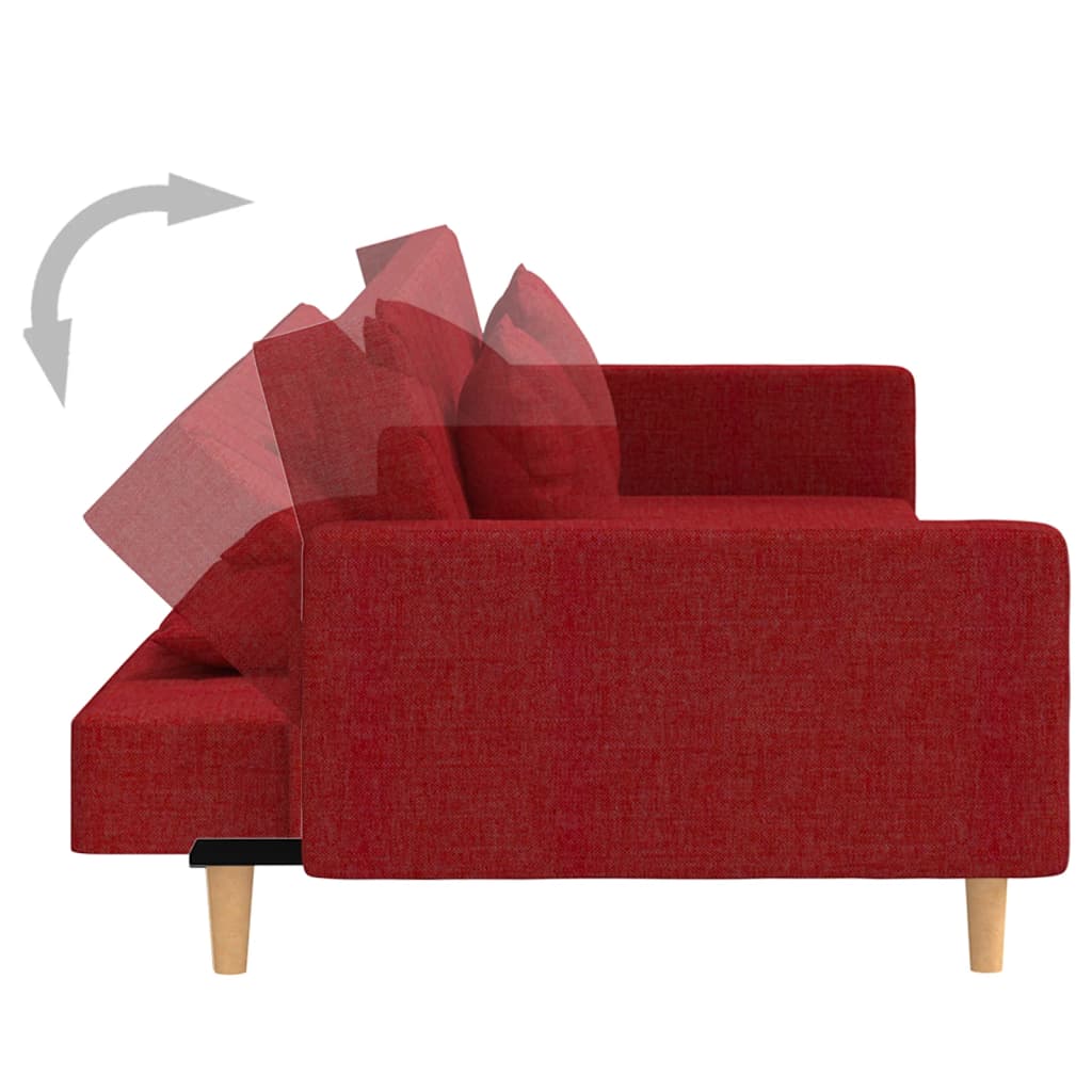vidaXL Dvivietė sofa-lova su dvejomis pagalvėmis, vyno, audinys