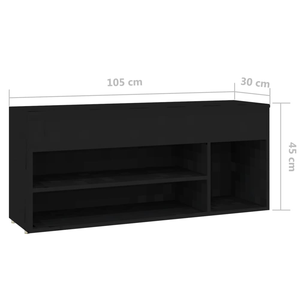 vidaXL Batų suoliukas, juodos spalvos, 105x30x45cm, MDP
