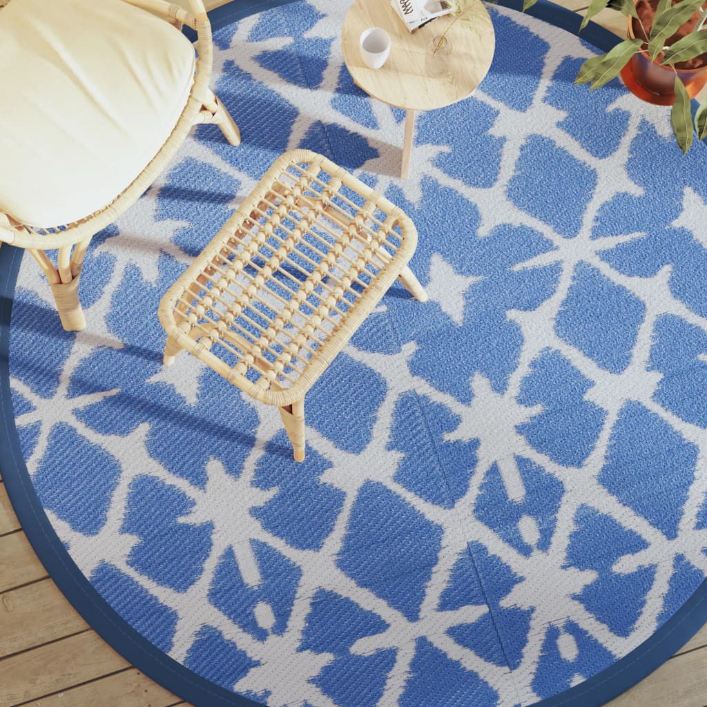vidaXL Lauko kilimas, mėlynos ir baltos spalvos, 200cm skersmens, PP