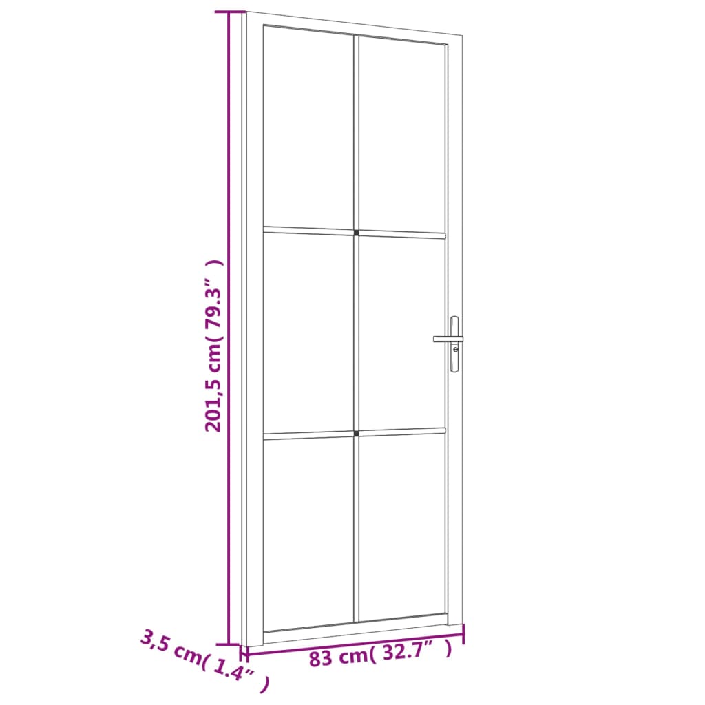vidaXL Vidaus durys, baltos, 83x201,5cm, ESG stiklas ir aliuminis