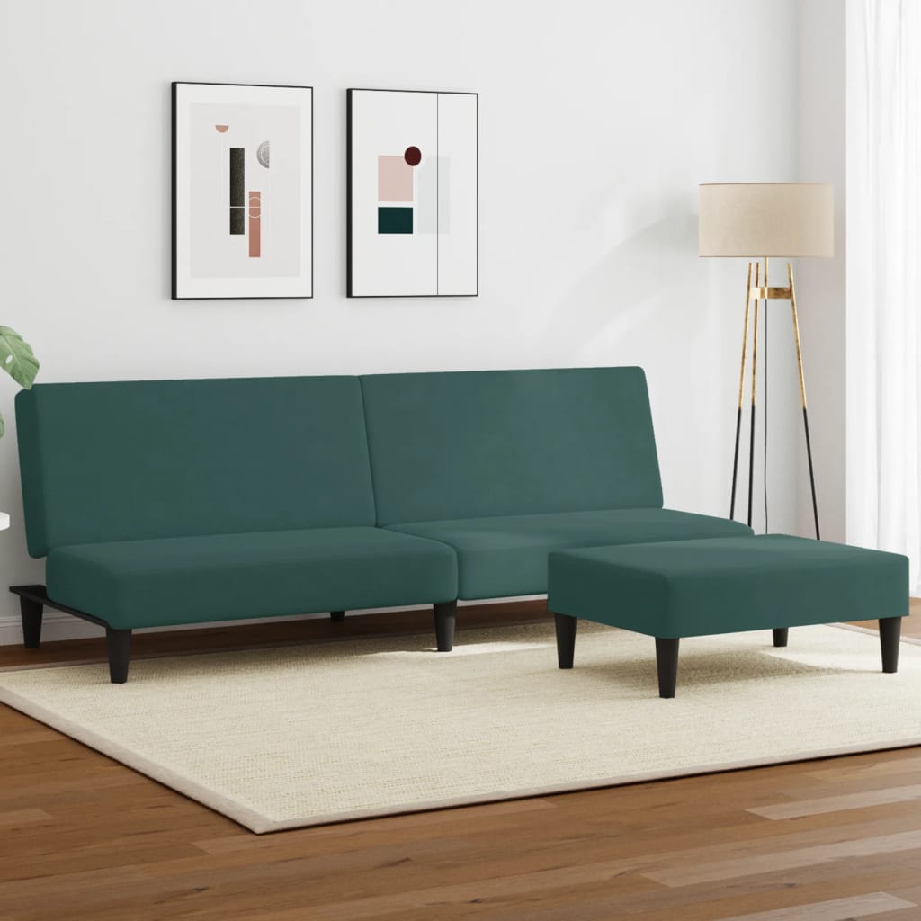 vidaXL Dvivietė sofa-lova su pakoja, tamsiai žalios spalvos, aksomas