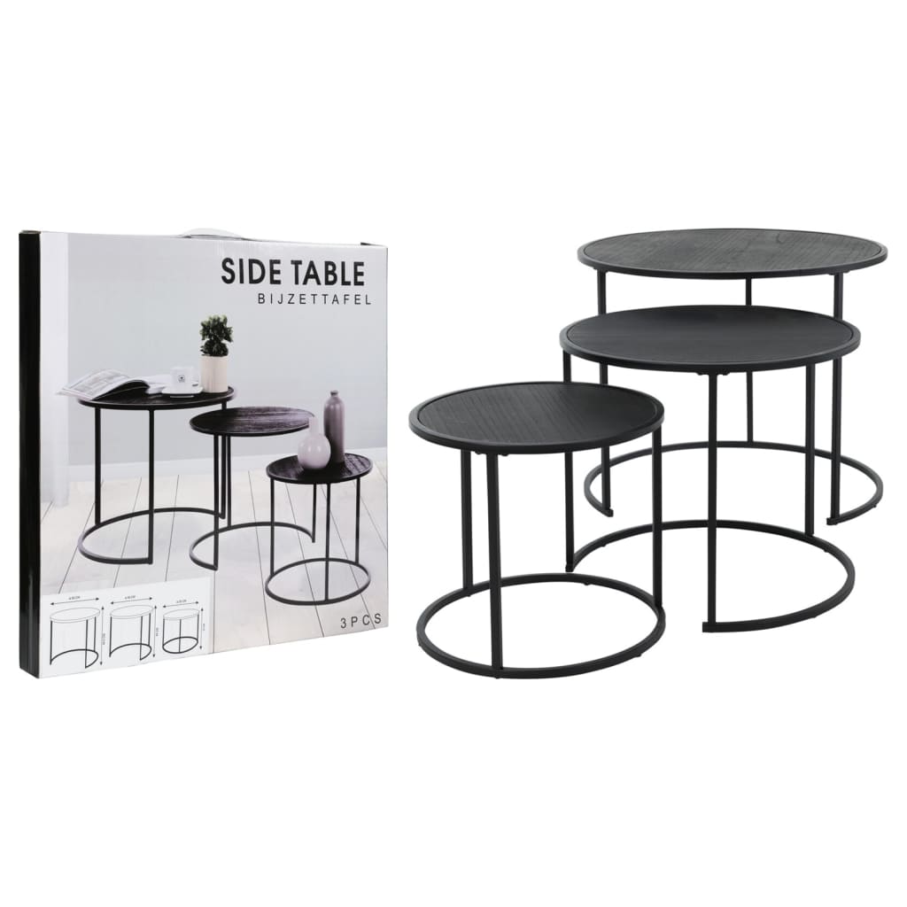H&S Collection Šoninių staliukų rinkinys, 3 dalių, juodos spalvos