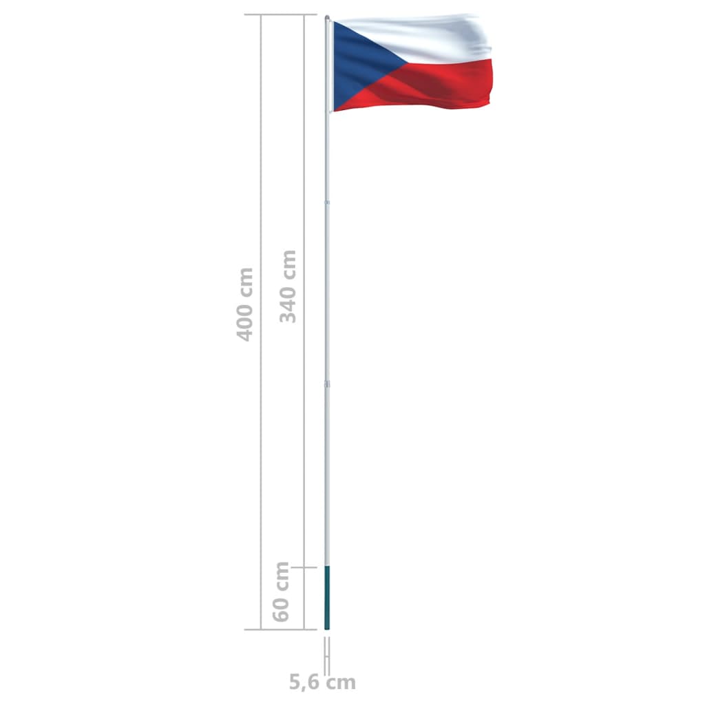 vidaXL Čekijos vėliava su stiebu, aliuminis, 4m