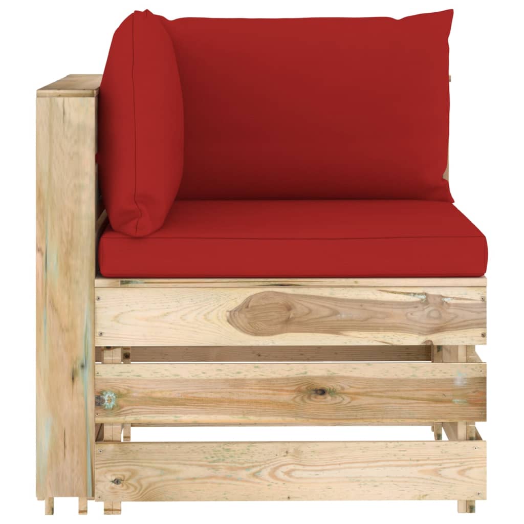 vidaXL Modulinė kampinė sofa su pagalvėmis, žaliai impregnuota mediena