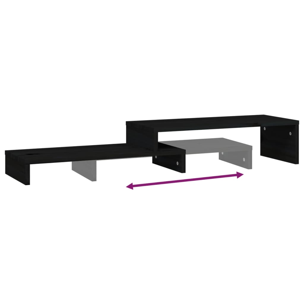 vidaXL Monitoriaus stovas, juodas, (52–101)x22x14cm, pušies masyvas