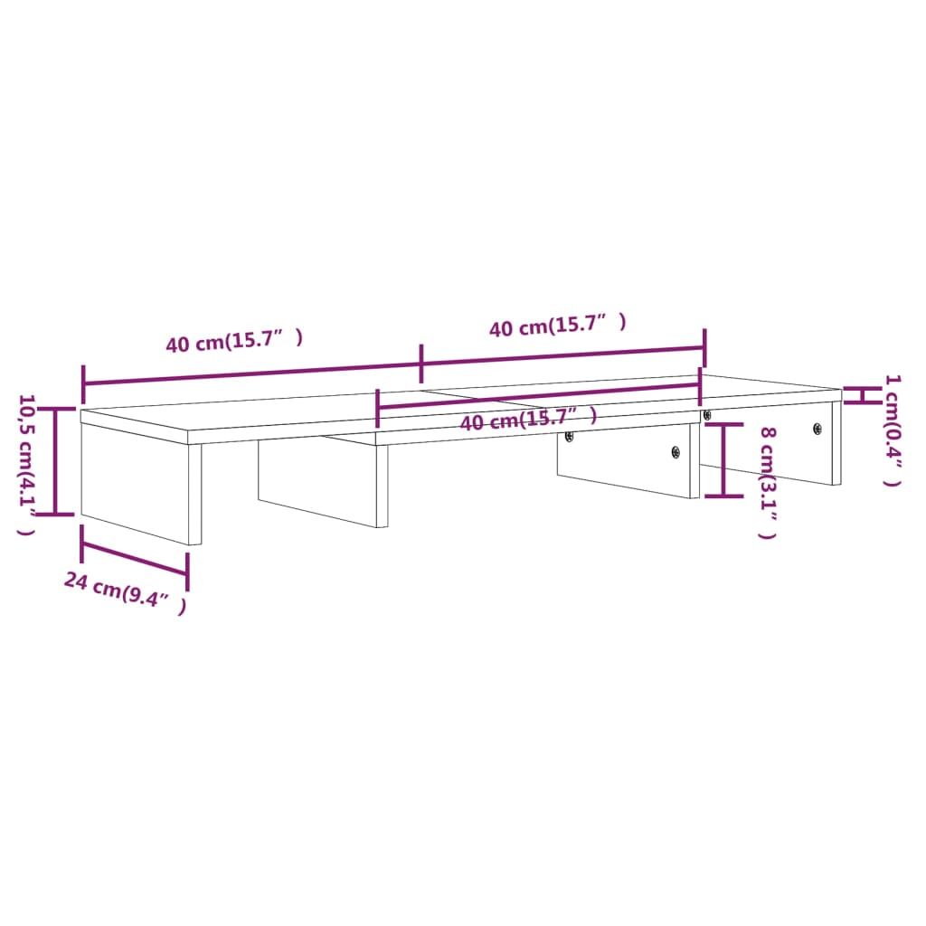 vidaXL Monitoriaus stovas, baltas, 80x24x10,5cm, pušies masyvas