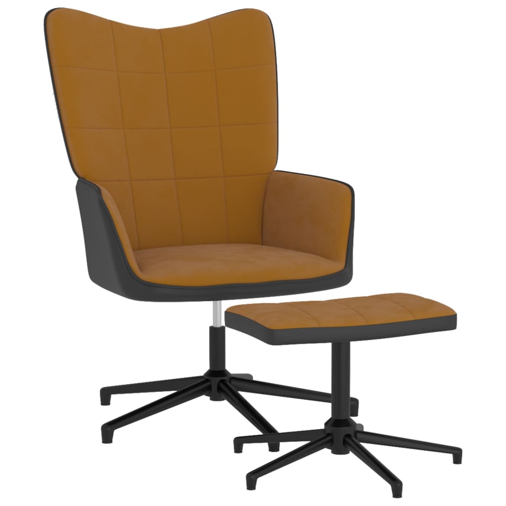 vidaXL Poilsio kėdė su pakoja, rudos spalvos, aksomas ir PVC