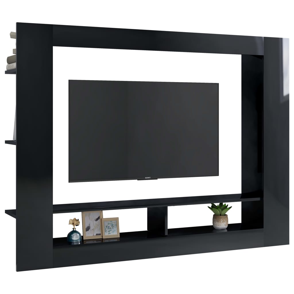 vidaXL Televizoriaus spintelė, juoda, 152x22x113cm, MDP, ypač blizgi