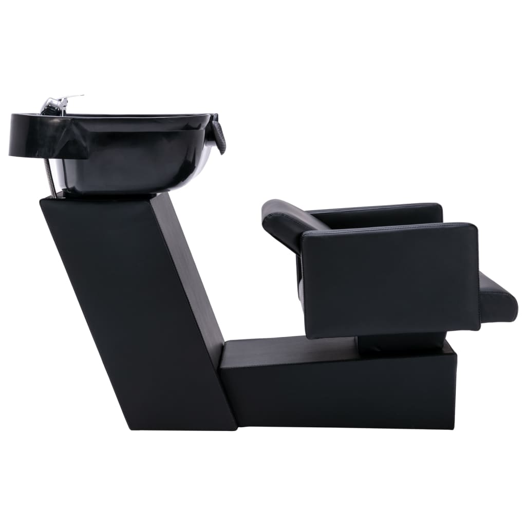 vidaXL Kirpyklos kėdė su plautuve, juoda, 129x59x82cm, dirbtinė oda