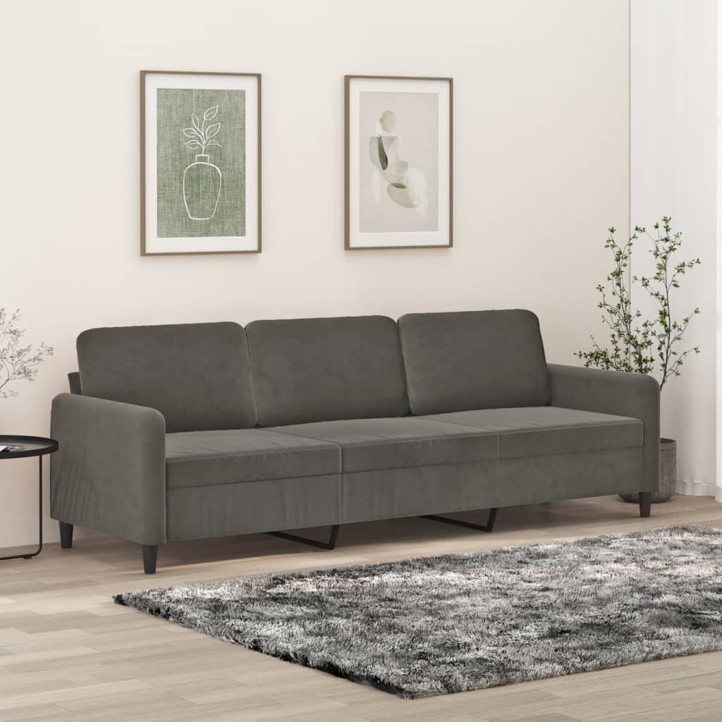 vidaXL Trivietė sofa, tamsiai pilkos spalvos, 210cm, aksomas