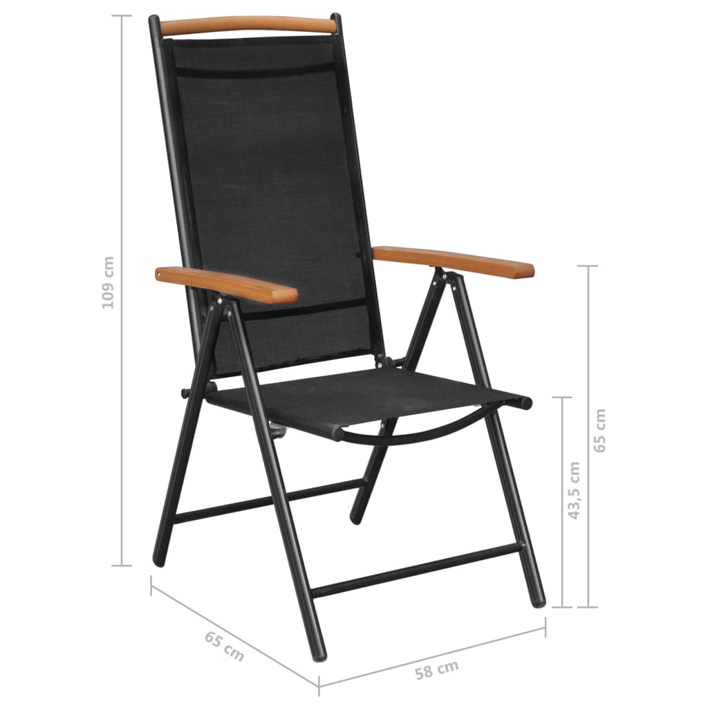 vidaXL Sulankstomos sodo kėdės, 4 vnt., aliuminis ir tekstil., juodos