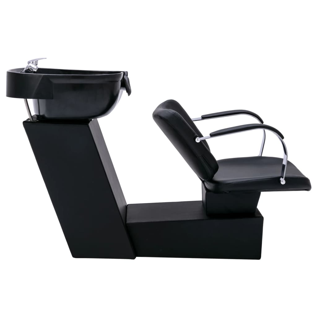 vidaXL Kirpyklos kėdė su plautuve, juoda, 137x59x82cm, dirbtinė oda