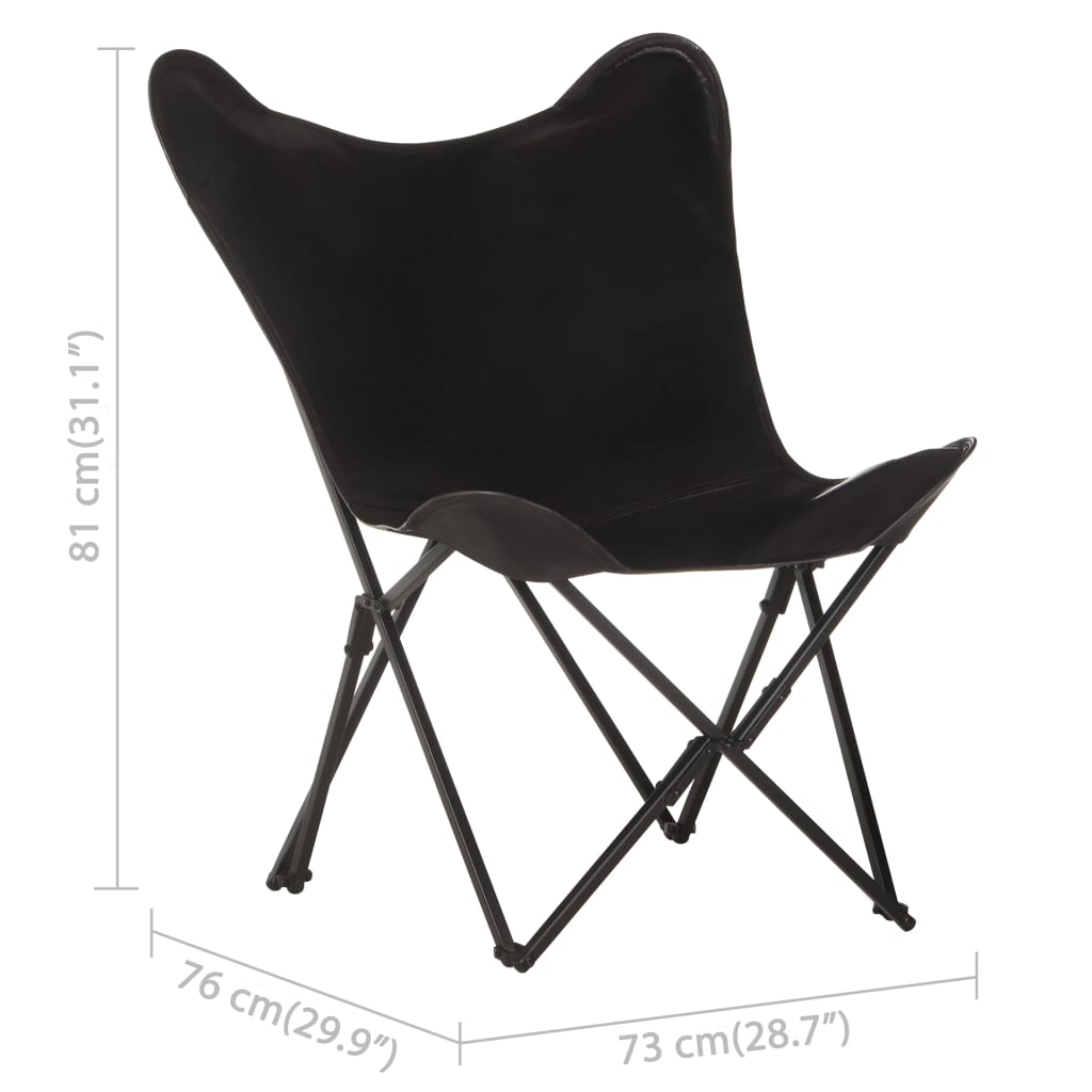 vidaXL Sulankstoma išskleidžiama kėdė, juodos spalvos, tikra oda