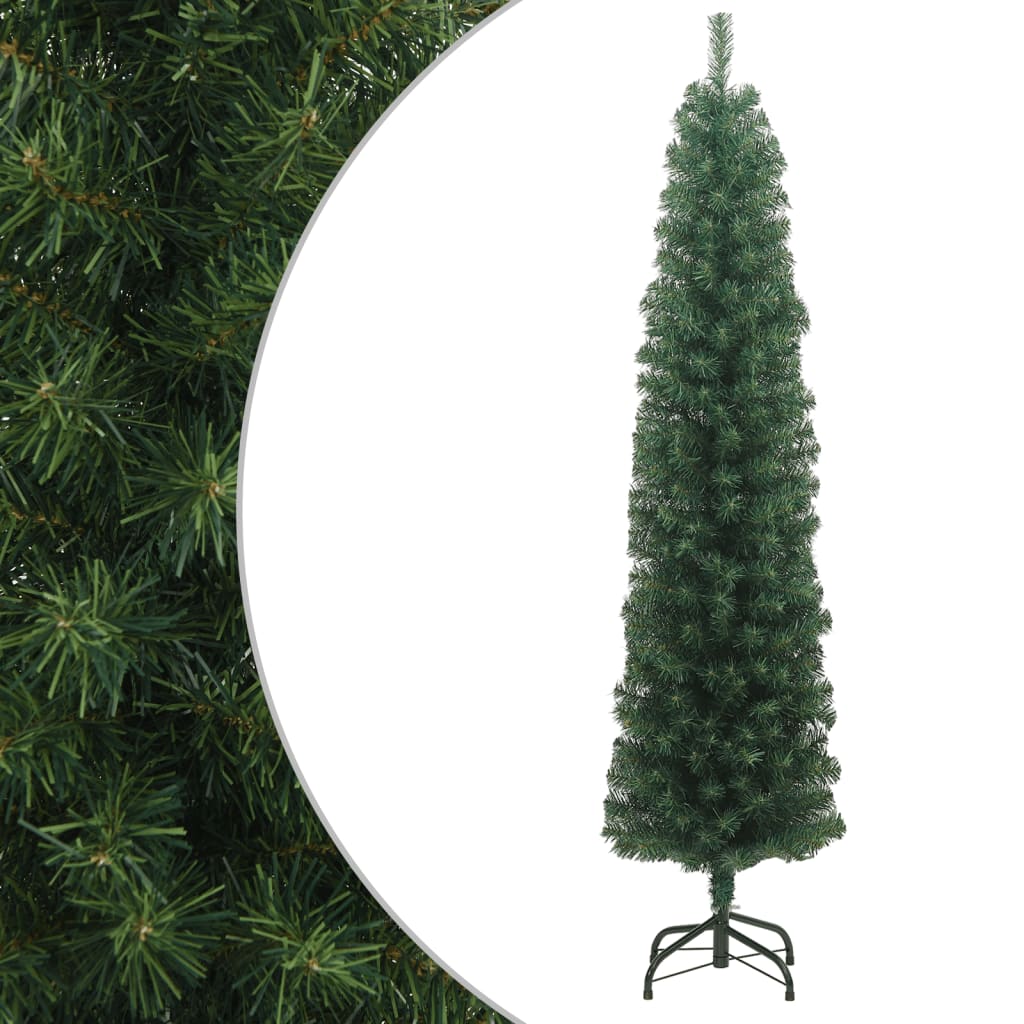 vidaXL Plona dirbtinė Kalėdų eglutė su stovu, žalia, 180cm, PVC