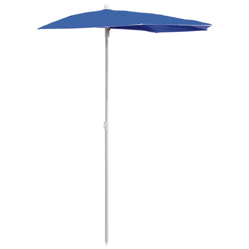 vidaXL Pusapvalis sodo skėtis su stulpu, tamsiai mėlynas, 180x90cm