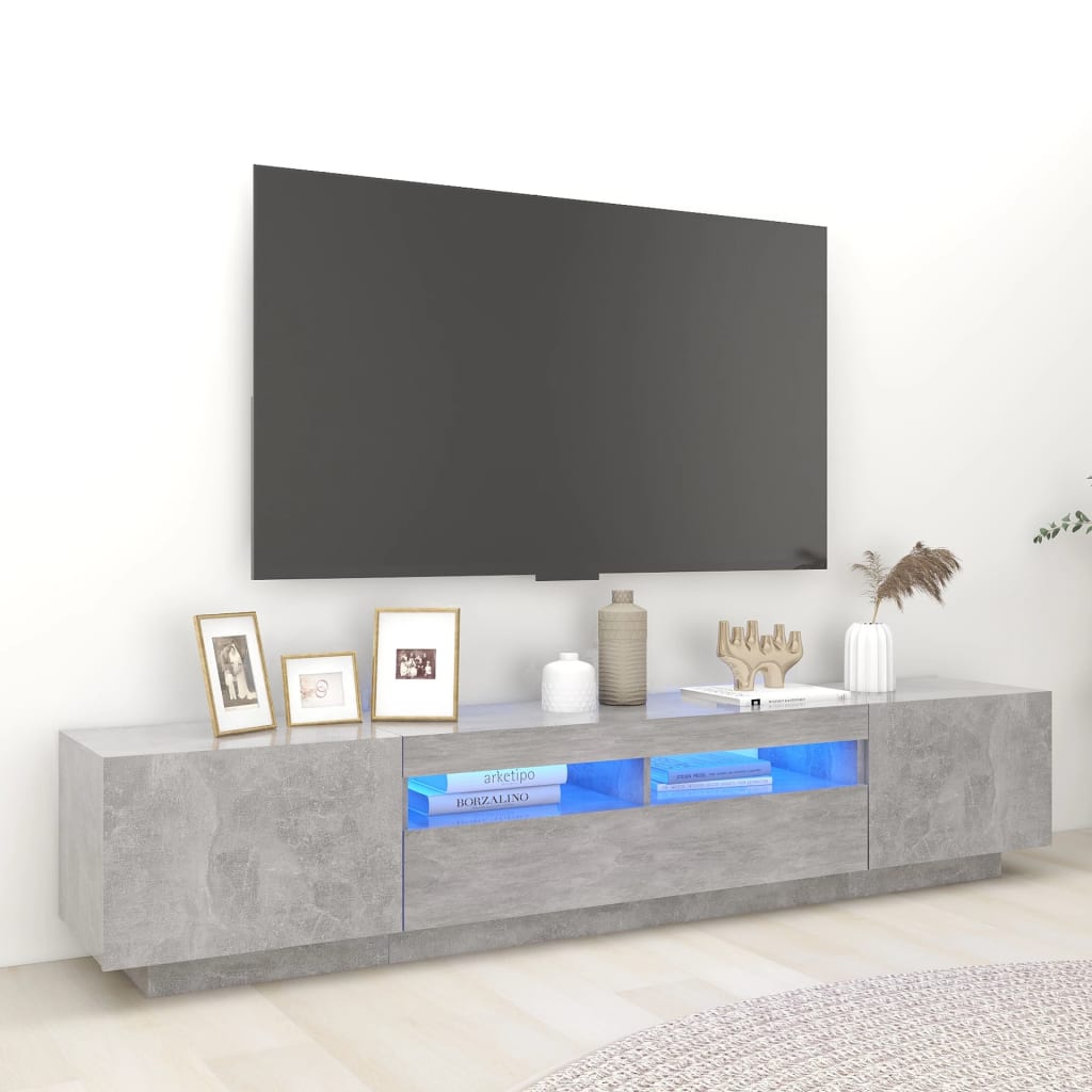 vidaXL Televizoriaus spintelė su LED, betono pilka, 200x35x40cm