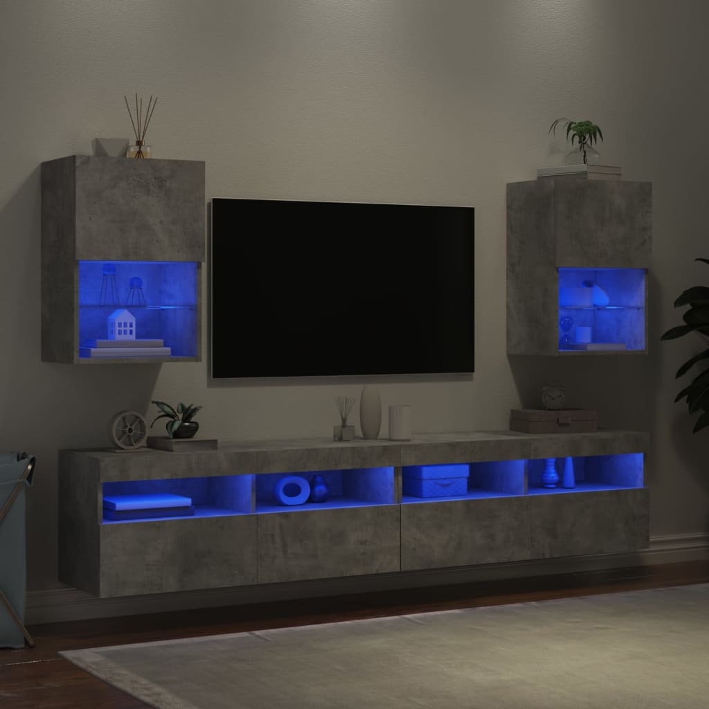 vidaXL TV spintelės su LED lemputėmis, 2vnt., betono, 40,5x30x60cm